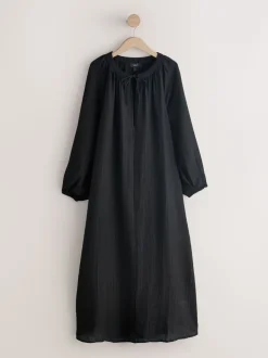 Noir - Caftan maxi à manches longues