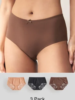 Noir / Caramel Nude / Chocolat Nude - No VPL Lace Back Briefs 3 Pack