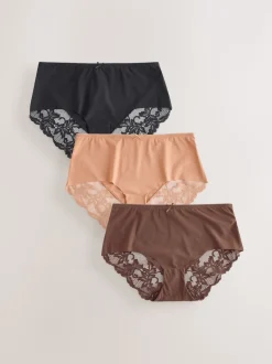 Noir / Caramel Nude / Chocolat Nude - No VPL Lace Back Briefs 3 Pack