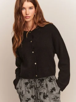 Noir - Cardigan doux en maille à Col rond en laine