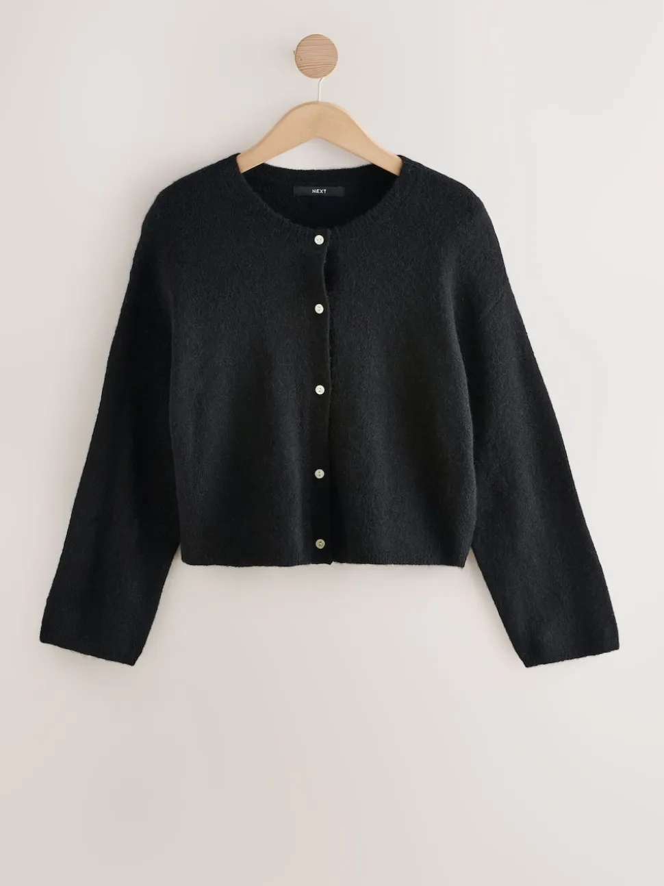 Noir - Cardigan doux en maille à Col rond en laine