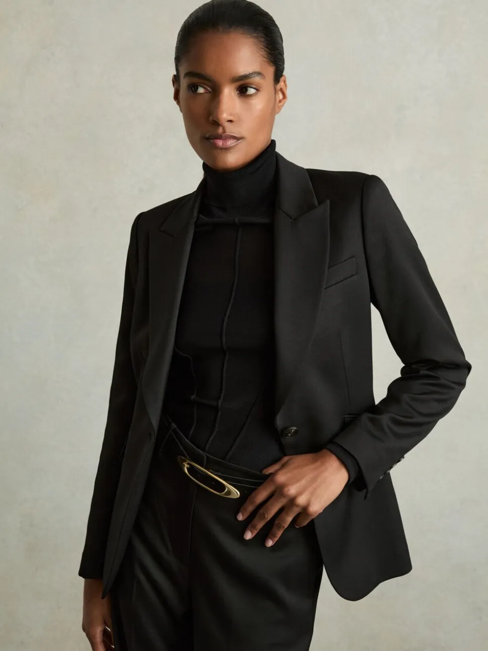 Noir - Ceinture à boucle ovale en cuir Reiss Evelina