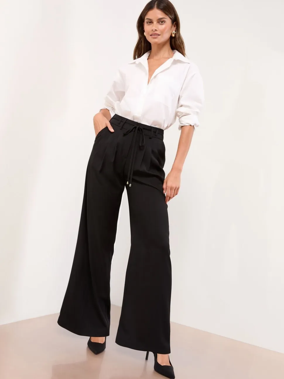 Noir à ceinture - Pantalon large Lipsy
