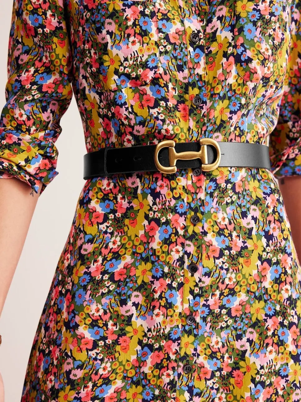 Noir - Ceinture Boden en cuir à bordures de mors