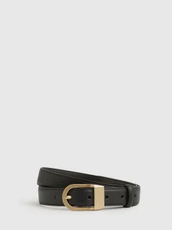 Noir - Ceinture en cuir à boucle incurvée Reiss Hazel