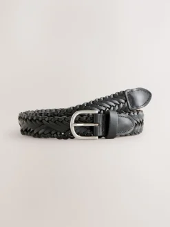 Noir - Ceinture en cuir tressé à la main