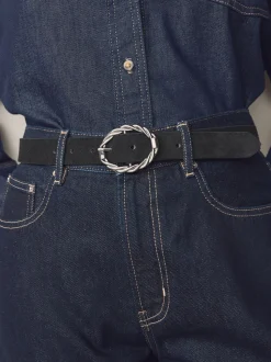 Noir - Ceinture en daim à boucle ovale
