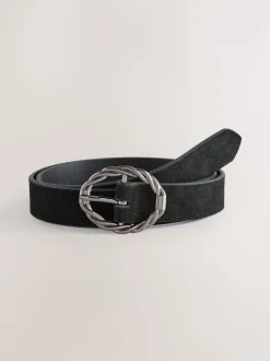Noir - Ceinture en daim à boucle ovale