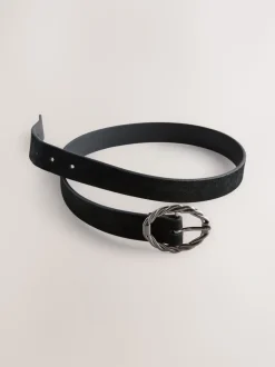 Noir - Ceinture en daim à boucle ovale