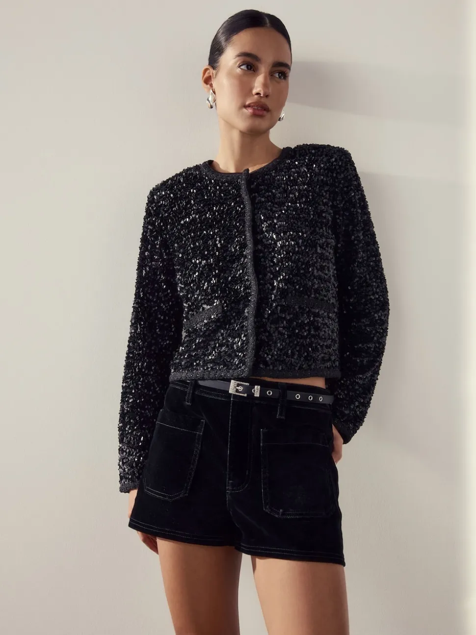 Noir - Ceinture fine en satin à boucle scintillante