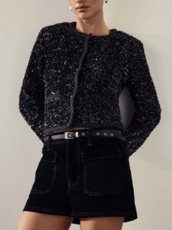 Noir - Ceinture fine en satin à boucle scintillante