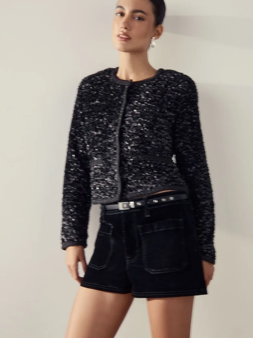 Noir - Ceinture fine en satin à boucle scintillante