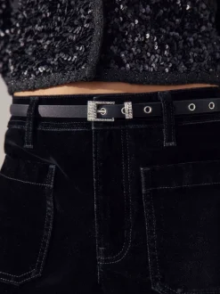 Noir - Ceinture fine en satin à boucle scintillante