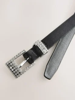Noir - Ceinture fine en satin à boucle scintillante