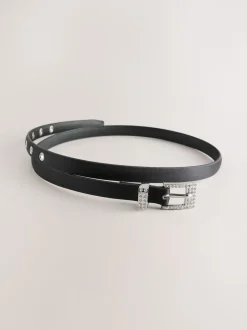 Noir - Ceinture fine en satin à boucle scintillante