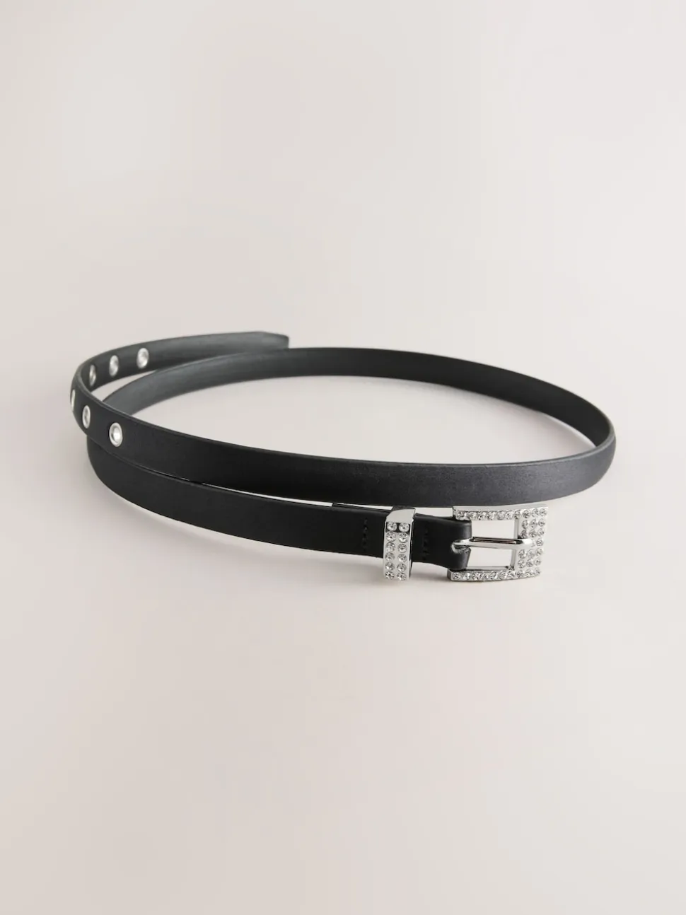 Noir - Ceinture fine en satin à boucle scintillante
