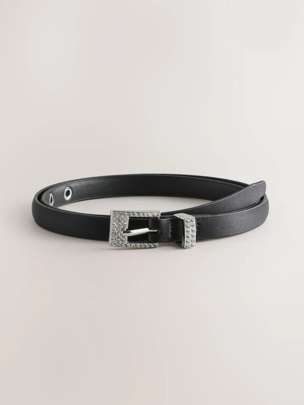 Noir - Ceinture fine en satin à boucle scintillante