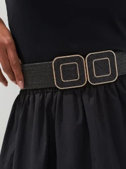 Noir - Ceinture large effet raphia à boucle carrée