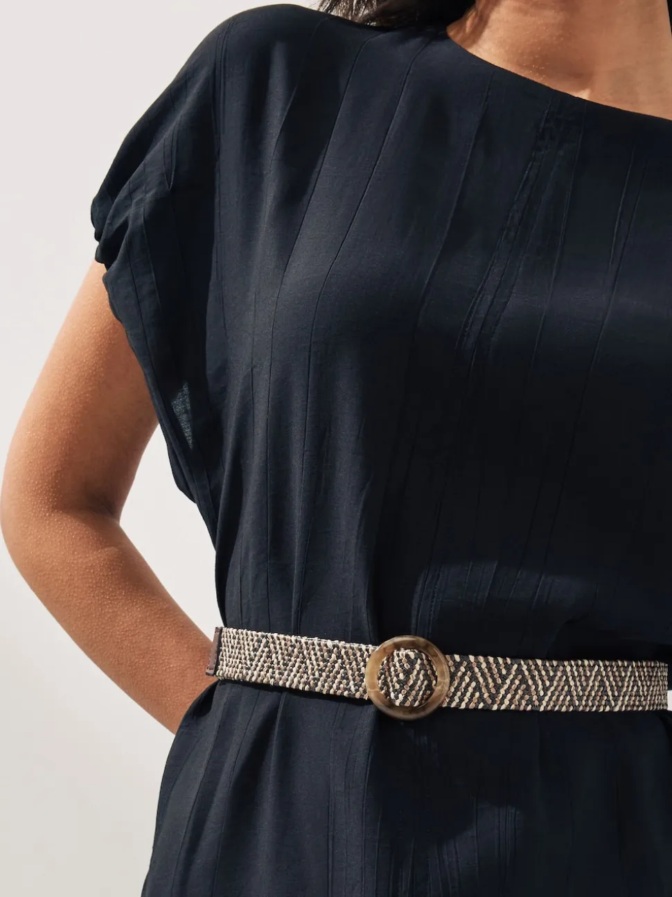 Noir - Ceinture large effet raphia à boucle carrée