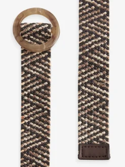 Noir - Ceinture large effet raphia à boucle carrée