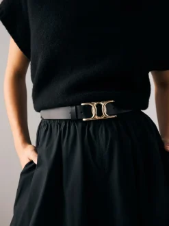 Noir - Ceinture Regular Statement en cuir à boucle
