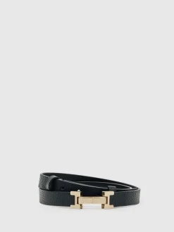 Noir - Ceinture REISS Hayley en cuir à charnières carrées