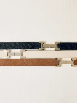 Noir - Ceinture REISS Hayley en cuir à charnières carrées