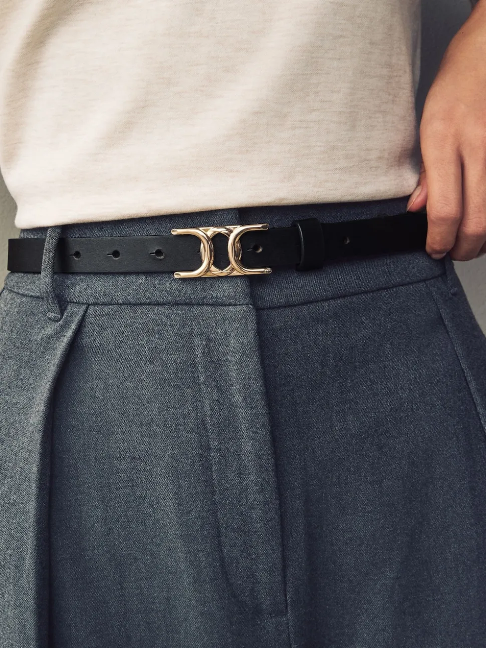 Noir - Ceintures en cuir skinny avec boucles