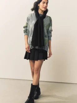 Noir - Écharpe Premium Made in Italie à poids moyen avec laine contenant de la laine