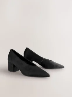 Noir - Chaussures à talons bas et bout pointu en cuir