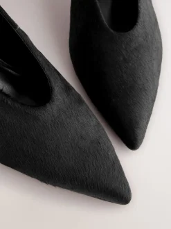 Noir - Chaussures à talons bas et bout pointu en cuir