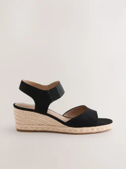 Noir - Chaussures compensées à bout élastique avec brides