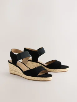 Noir - Chaussures compensées à bout élastique avec brides