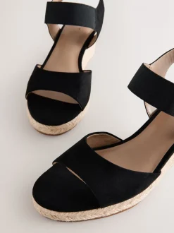 Noir - Chaussures compensées à bout élastique avec brides