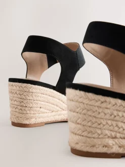 Noir - Chaussures compensées à bout élastique avec brides