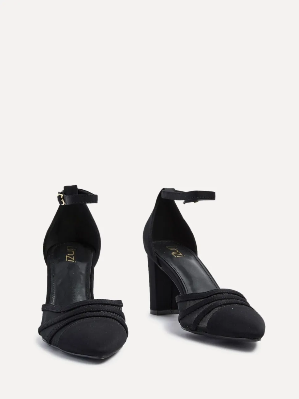 Noir - Chaussures Linzi Tasha à talons carrés avec détail en maille avant