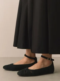 Noir - Chaussures plates Forever Comfort® en cuir avec bride à la cheville