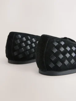 Noir - Chaussures plates tissées en cuir Forever Comfort®