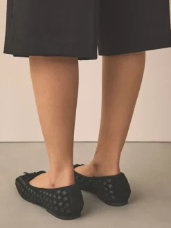 Noir - Chaussures plates tissées en cuir Forever Comfort®