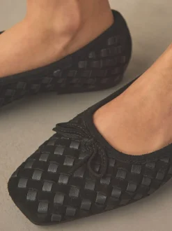 Noir - Chaussures plates tissées en cuir Forever Comfort®