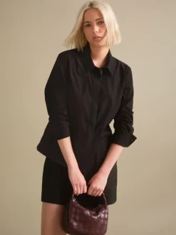 Noir - Chemise extensible ajustée Essential à manches longues