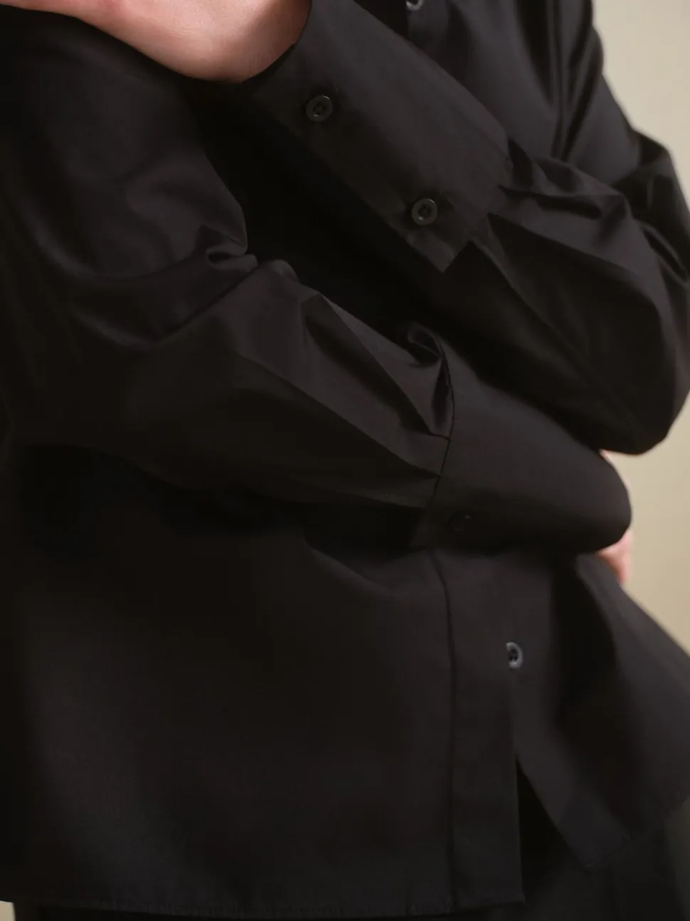 Noir - Chemise extensible ajustée Essential à manches longues