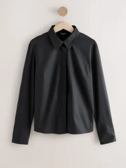 Noir - Chemise extensible ajustée Essential à manches longues