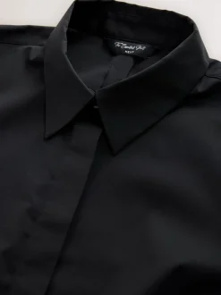 Noir - Chemise extensible ajustée Essential à manches longues