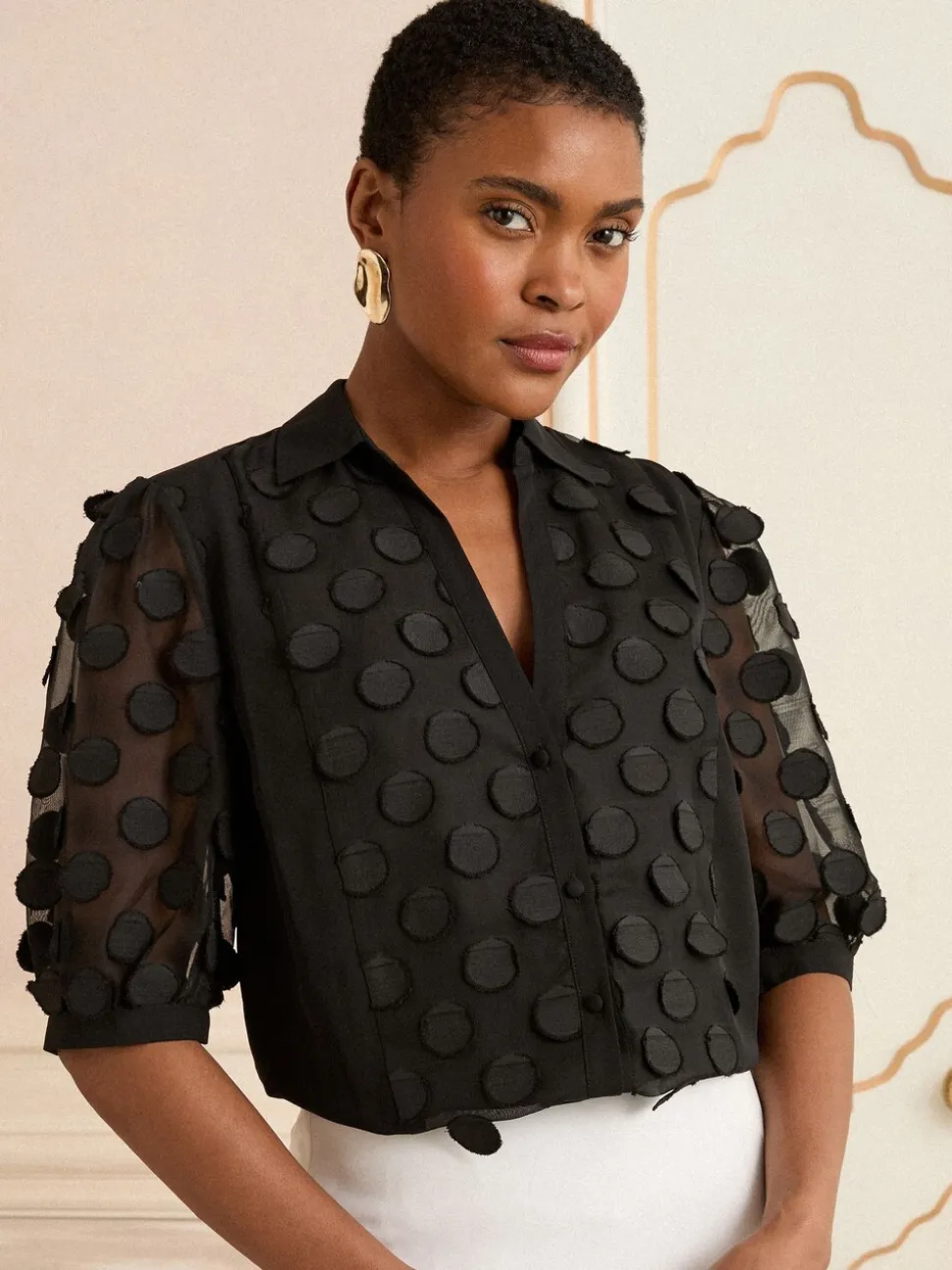 Noir - Chemise Love & Roses 3D à pois 3/4