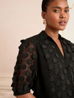 Noir - Chemise Love & Roses 3D à pois 3/4