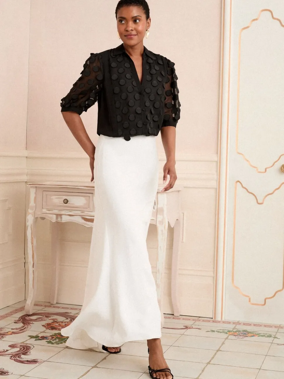 Noir - Chemise Love & Roses 3D à pois 3/4