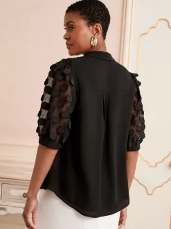 Noir - Chemise Love & Roses 3D à pois 3/4