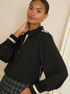 Noir - Chemise Love & Roses à manches longues boutonnée