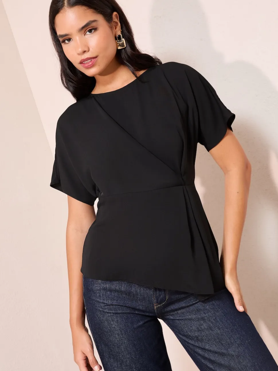 Noir - Chemisier Friends Like These manches courtes à taille plissée